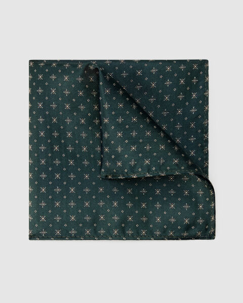 Geo Jacquard Silk Pocket Square, Dark Khaki, hi-res